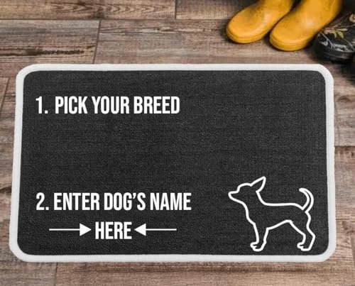 PET REBELLION | Machine Washable & Absorbent | Personalised Extra-Large Pet Feeding Mat | Customisable with Your Pet's Name | Non-Slip Backing | Chihuahua Charcoal