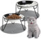 Quyimy 2Pcs Cat Bowl, Ceramic Raised Cat Food Bowl, Elevated Pet Bowl,Anti Vomiting Cat Feeding Bowl, Non Slip Cat Dish with 2 Non-Slip Mats (Black)