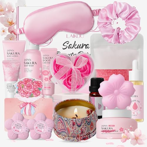 Japan Sakura Beauty Geschenkset, Hautpflege-Kollektion mit Lippenmaske, Augenmaske, Badekugeln, Serum und ätherischem Öl (16pcs)