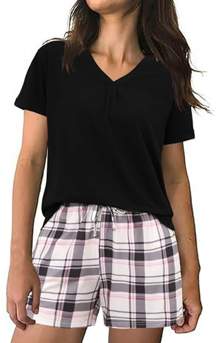 Jezonga Pyjamas Femme Ete Coton Ensembles de Pyjama Court Noir XL