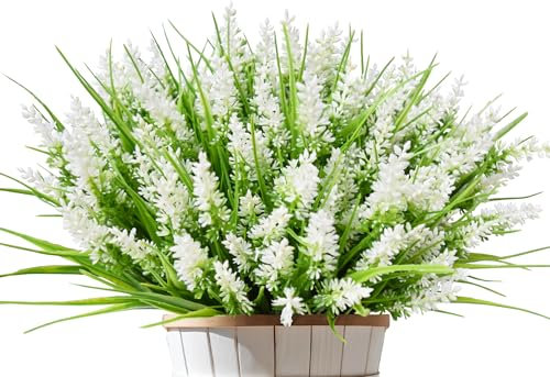 Kinisty 12 Bündel Kunstblumen wie Echt Künstliche Blumen Lavendel Outdoor Wetterfest Balkonpflanzen Frühling Plastikblumen Blumenstrauß für Draußen Balkonkasten Balkon Garten Deko