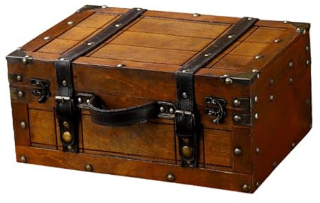 AsrMyjcx Vintage-Design, Holzkoffer, Truhe, Schmucktruhe für Familienzimmer, multifunktional, mit Griff, dekoratives Gepäck, 34.3 X 24.2 X 15.3