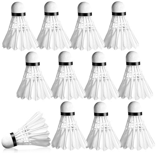 WIYETY 12 Stück Badminton Bälle: Federbälle aus Gänsefeder Kork-Kopf, Sporttraining Hochgeschwindigkeitstraining Garten Gänsefeder Badminton Federball Ball für Outdoor & Indoor Sport (Weiß)