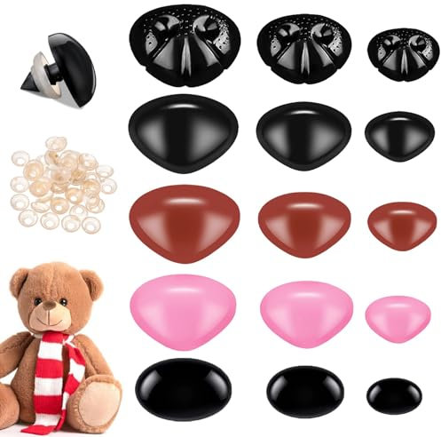 BelleVive 150 Stück Sicherheitsnasen für Amigurumi, große Sicherheitsnasen für Stofftiere, rosa-braune Puppenhäkelnasen mit Unterlegscheiben, zum Basteln, für Handpuppen, Plüschtiere