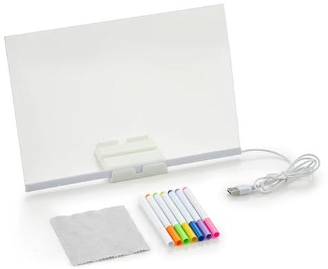 Acryl-LED-Nachrichtenbrett mit 7 Farben, 30 x 20 cm, beleuchtet, trocken abwischbar, beleuchtetes Schreibtisch-Memoboard für Schule, Zuhause, Büro, Café, Kunst, Kritzeleien, DIY-Notizdisplay