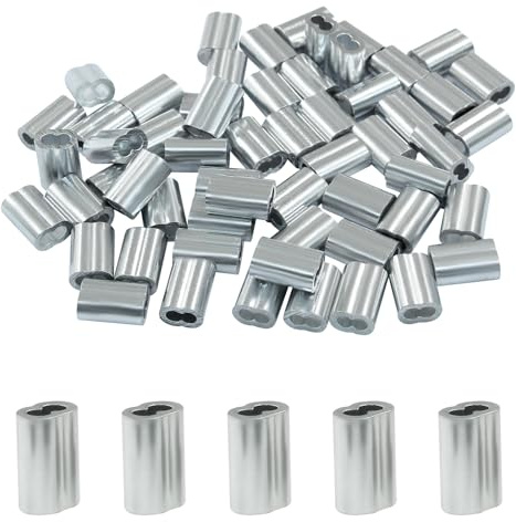 Cjueiom Aluminum Crimping Loop Sleeve, 1/16 Inch / 1.5mm, 50Pcs | Double Barrel Crimp Sleeves, For Wire Cable Rope Hanging, Silver