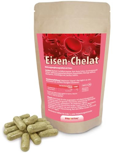 Eisen-Bisglycinat (Eisen-Chelat) 90 Kapseln Vegan hohe Bioverfügbarkeit mit weiteren natürlichen Helfern, wie Baobab, Gerstengrassaft, Moringa und Rote Beete.