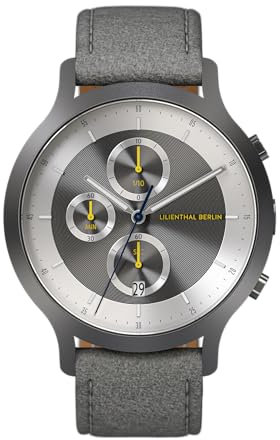 Lilienthal Berlin Chronograph LP Dark Silver White in dunkelgrau – Herrenuhr am braunen Leder-Armband aus 316L Chirurgenstahl mit einem Quarzuhrwerk & saphirgehärtetem Mineralglas – 42,5 mm