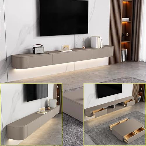 XDXINY Support TV flottante - Grande étagère murale - Plusieurs compartiments de rangement - Console multimédia - Banc de rangement sous TV