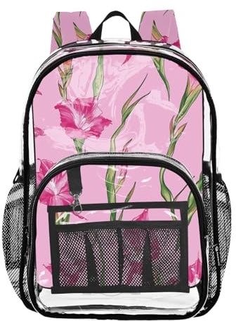 linqin Hot Pink Nature Gladiolus Flowers Clear Kids Backpacks for School Clear Bookbag for Girls Transparent Heavy Duty Bag, Gladiolus Flowers, 1 size, Gladiolus Flowers, 1 size