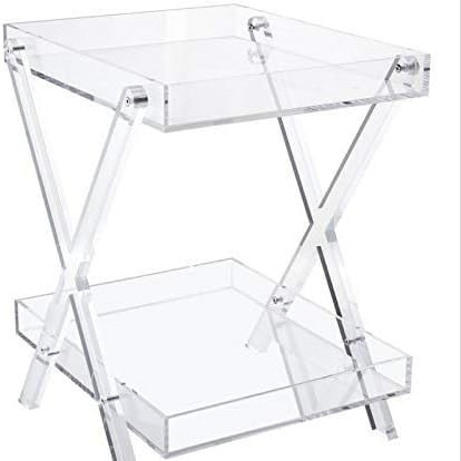 Coolcapis Clear Acrylic Tray Table Folding Small GlaTable for Living Room Bedroom Office – Modern Side Table with Handles (Two-tier)