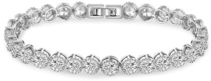 Kim Johanson® Damen Tennisarmband *Emma* in Silber | Cubic Zirkonia Tennis Armband | Armkette mit Kristall Steinen (6mm) | Wasserfest | Schmuck für Frauen | Länge 19 cm | Inkl. Schmuckbox