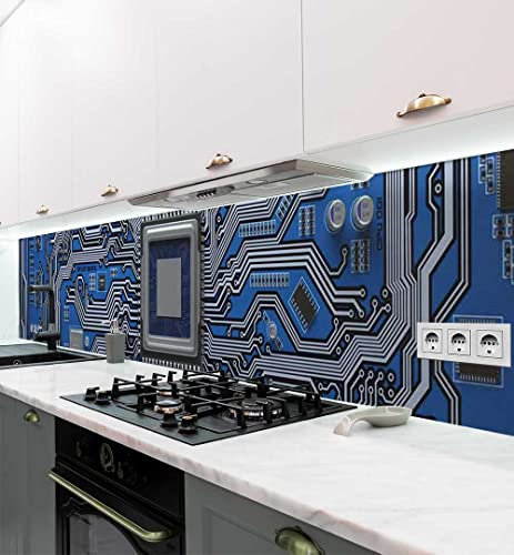 MyMaxxi Küchenrückwand Folie selbstklebend matt - einfache Montage ohne Bohren - Motiv Schaltkreis blau grau 60cm hoch - Spritzschutz Küche Klebefolie ? Zukunft 340 x 60cm