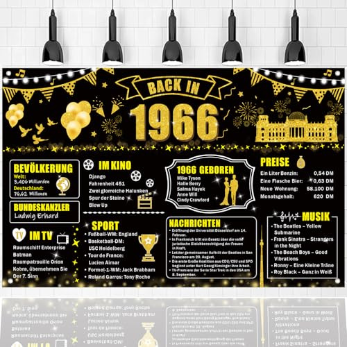 Party-Banner zum 60. Geburtstag Dekorationen, Hintergrund für Party-Poster zum Geburtstag im Jahr 1966, großer Hintergrund für Männer und Frauen zum 1966. Geburtstag (Schwarz Gold-1966)