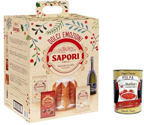 Sapori Dolce Emozione Geschenkbox – Italienisches Premium-Set mit Pandoro, Cantuccini, Ricciarelli, Pralinen & Toso Spumante Tradition aus Italien+ Italian Gourmet polpa