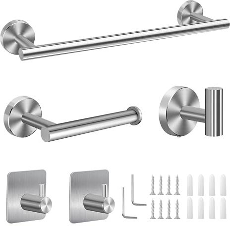 Songella Set Porta Asciugamani Bagno Acciaio Inox 304 Gancio Per Accappatoio Accessori Il Cucina E Camera 5 Pezzi, Argento