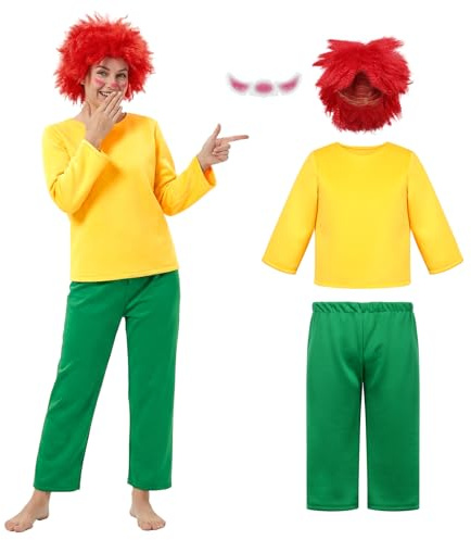 Ficlwigkis Coaplay Kostüm Gelbes Hemd Grüne Hosen für Erwachsene 2 Stück Set Karneval Kleid (S)