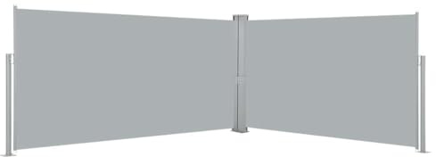 Qnhdfrt Store latéral extensible 160 x 600 cm gris double cassette polyester résistant aux UV pour balcon, terrasse, jardin, brise-vue peu encombrant avec rétractation automatique, design extérieur