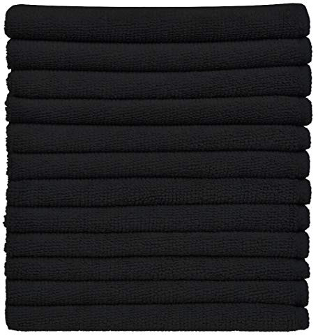 MYLSMPLE Wholesale Microfiber Cleaning Cloths Microfiber Dish Cloths Kitchen Towels Cloths Washcloths (12 Pack 12Inchx12Inch) (Black)