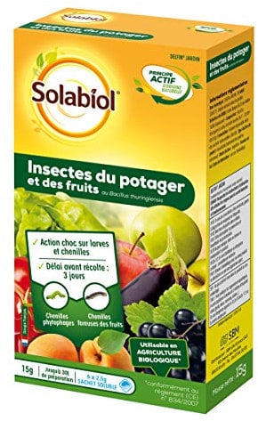 SOLABIOL Insectes Du Potager Et Des Fruits - Action Choc - Traitement Des Vers Des Fruits Et Légumes - 6 Sachets Hydrosolubles - 30L De Solution - Utilisable en Agriculture Biologique SOBACI15