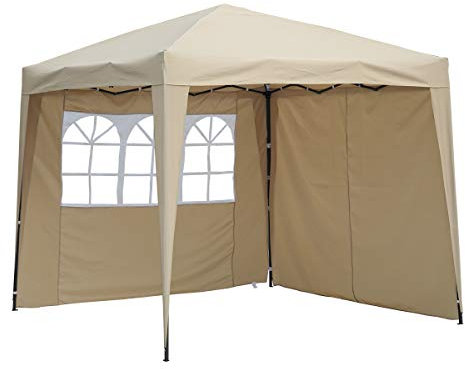 Angel Living 2.5x2.5 m Tente Pliante avec 2 Côtés, Résistant à l'eau et Aux UV, Tonnelle Pavillon avec Un Sac de Transport, Tente Pliante pour Jardin Patio à l'Air Libre (Beige)