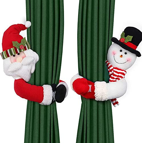 D-FantiX Lot de 2 embrasses de rideaux de Noël, Père Noël, bonhomme de neige, embrasses de rideau, boucle de serrage, décoration de fenêtre, décoration de bouteille de vin, décoration de Noël pour la