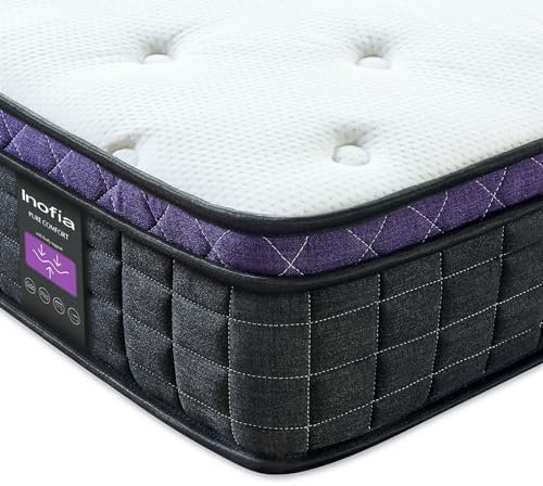 Inofia King Size Mattresses,Memory Foam Mattress with Spring 25cm,Sleeping Maximum,Motion Isolated Zero Pressure Hybrid Mattress,Support and Responsive Zoned Spring,100 Night Test (150×200cm)