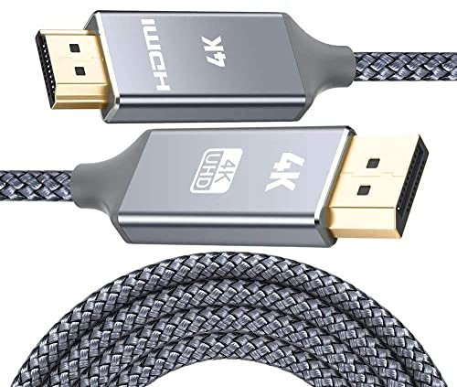 SNOWKIDS DisplayPort auf HDMI Kabel 4K 3meter,DP für HDMI Verbindungskabel Nylon Geflochtener, DisplayPort zu HDMI UHD für HDTV,Monitor,Laptop,PC,Beamer