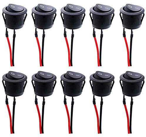 RUNCCI-YUN 10 pcs Interruptores Basculantes Redondo 2 pin, SPST, color negro, con alambres previamente soldados (6 A - 125 V CA, 3 A - 250 V)