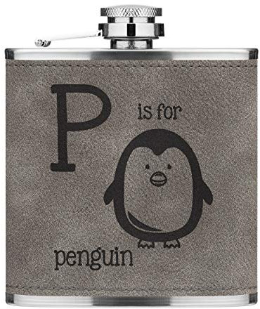Letra Rosa Es para Pingüino 6oz PU Cuero Petaca Gris Luxe
