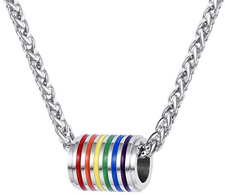 Suplight Edelstahl Anhänger Halskette, Homosexuell LGBT Gay & Lesbian Pride Regenbogen Streifen Anhänger mit 55cm Weizenkette Schwul Modeschmuck Accessoire