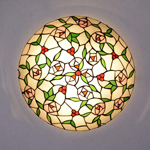 ACMHNC Tiffany Stil Deckenleuchte Retro,Runde Barock Deckenlampe Schlafzimmer, Glasmalerei Deckenlampe Wohnzimmer Vintage Deckenleuchten Beleuchtung Balkonlicht Küche Licht Flurlampe,E27,30CM