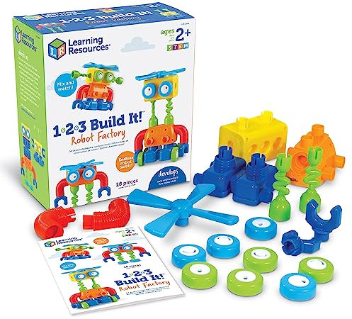 Learning Resources 1-2-3 Mach was draus Roboterfabrik, Feinmotorik-Spielzeug, Roboter-Bausatz, Ab 2 Jahren