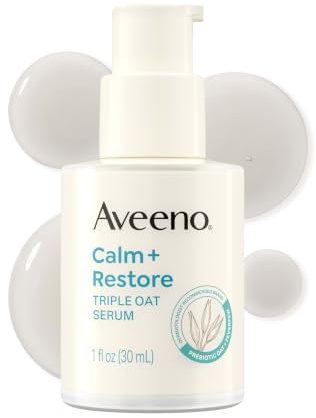 Aveeno Calm + Restore Triple Oat Hydrating Face Serum for Sensitive Skin, Gentle Lightweight Facial Serum Instantly Smooths Skin, Non-Comedogenic, Hypoallergenic & Fragrance-Free, 1 fl. oz