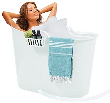 FlinQ Bañera Blanco | Bañera portátil para adultos | Ideal para cuartos de baño pequeños | Bañera Adultos XL y Niños | Bañera de exterior | Bañera de plástico portátil para ducha