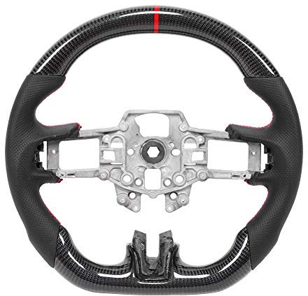 KIMISS Carbon Lenkrad, Racing Lenkrad Nappa Perforiertes Leder Rote Nähte Passend für V6/EcoBoost/GT/Shelby
