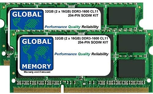 32GB (2 x 16GB) DDR3L 1600MHz PC3L-12800 204-PIN SODIMM MEMORY RAM KIT COMPATIBLE WITH LAPTOPS/NOTEBOOKS