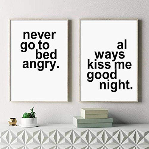 UBVV Leinwand Malerei Modern Letter Always Kiss Me Good Night Never Go to Bed Angry Bedroom Couple Poster Und Drucke Romantic Wall Decor Kein Rahmen (19.6”x27.5 (50x70cm)×2)
