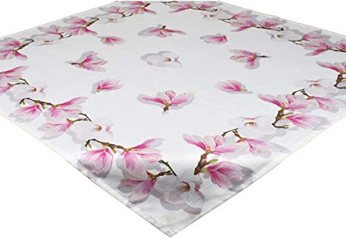 Tischdecke Magnolie, weiß, 85x85 cm, Mitteldecke für Frühling Sommer
