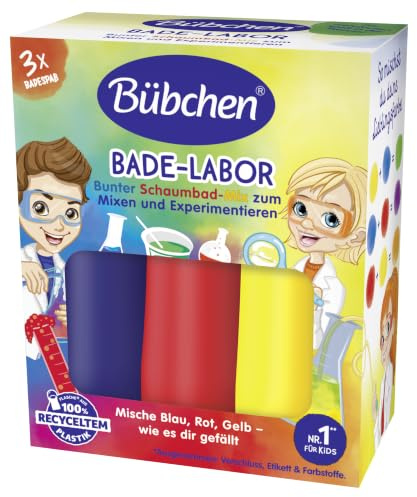Bübchen Bade-Labor, Bunter Schaumbad-Mix zum Mixen und Experimentieren 3x50ml (blau, rot, gelb)