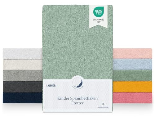 Laleni 2er Set Frottee Spannbettlaken 40x90cm - Oeko-TEX Zertifiziertes Bettlaken- Faltenfreie Spannbetttücher für Kinderbett - Babybett und Moses Körbchen Summer Green - Grün