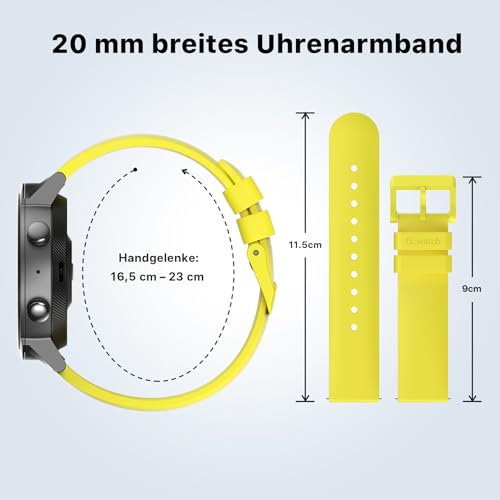Ticwatch E3 Uhrenarmband, Ersatzarmband E3, 20mm Silikon Gelb Uhrenarmbänder