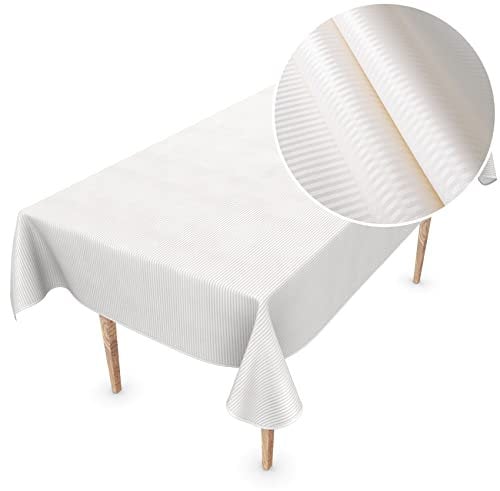 Premium Wachstuchtischdecke Tischdecke Vinyl Wachstischdecke abwaschbar 220x150cm Streifen Weiß Perlmut edel abwischbar