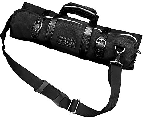 Ergo Chef Heavy Duty 16oz. Waxed Canvas 10 Pocket Chef Knife Roll Bag Knife Case with Mesh Tool Pocket (Black)