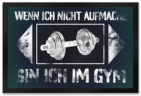 speecheese Wenn ich Nicht aufmache Bin ich im Gym Fußmatte XXL in 50x75 cm mit Hantel witziger Fußabtreter mit Spruch als Geschenk für Bodybuilder und Sportler die EIN Stück Fitnessstudio