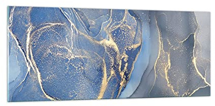 ARTTOR Glasbild 100x40cm Wandbild Glasdruck Abstrakt - 5029 | Gold Malen Blau Panorama Groß Modern Dekoration Wohnzimmer Schlafzimmer Küche Wanddeko Kunstdruck Art Wall Decor ARTTOR