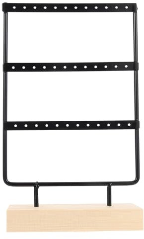 Eisen-Ohrring-Organizer, 3 Ebenen, Ohrstecker-Halter, Schmuck-Organizer, Ständer, Halsketten-Hängehalter mit Holzsockel, für Damen, hängende Ohrringe, Schmuck, schwarz