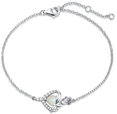FANCIME Armband Damen 925 Sterling Silber Weiß Gold Oktober Geburtsstein Armbänder mit Weiß Opal Frauen Schmuck Geschenk für Valentinstag Verlobung Geburtstags Muttertags Weihnachten