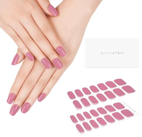 DANNI & TONI 28 Pcs Semi Cured Gel Nail Polish Strips Gel Nail Stickers Solid Colour (Pink Lemonade),Medium Violet Red Salon-Quality Gel Nail Polish Strips Manicure Stickers Set