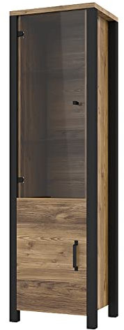 Lomadox Wohnzimmer Vitrine in Appenzeller Fichte Nb. mit schwarz super matt, B/H/T ca. 56/191/43 cm